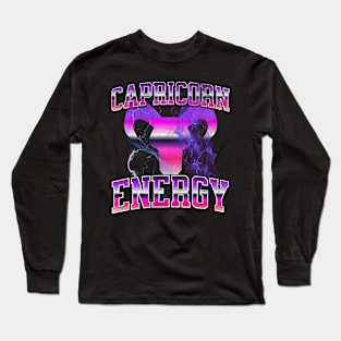 Capricorn Energy Retro Lightning Zodiac Sign Birthday Astrology Long Sleeve T-Shirt